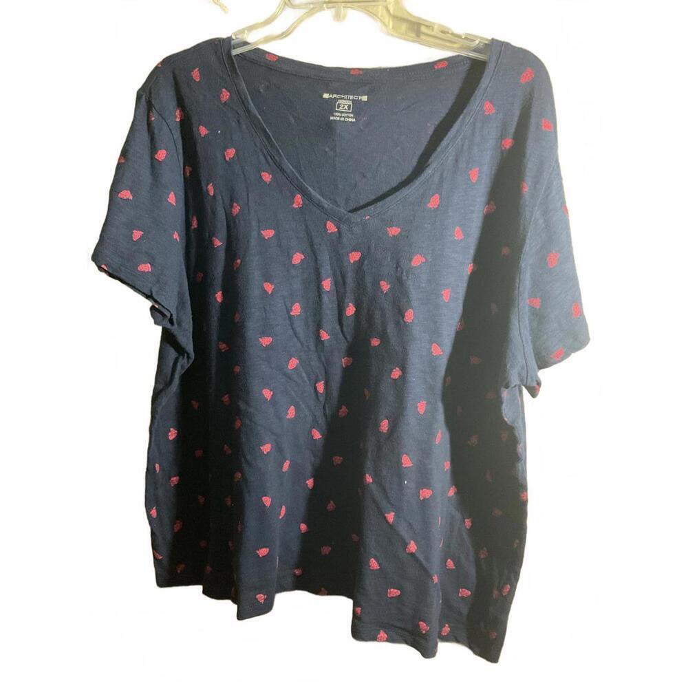 Women's Architect V-Neck T-Shirt - Navy with Red Heart Print